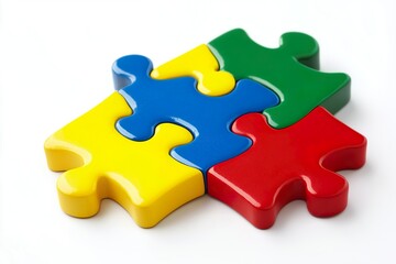 Colorful puzzle pieces arranged on a white surface