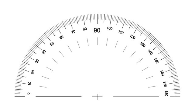 180 degree protractor with a precise angle meter scale, isolated. Round angle meter scale with clear degree markings for accurate angle measurement PNG