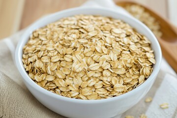 Oats in a bowl ready for cooking and healthy meals