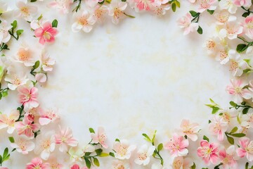 Delicate pink flowers framing a blank background