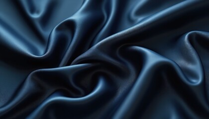 Fototapeta premium Dark blue shiny silk fabric drapes in soft curves and folds. Luxurious and smooth texture. Elegant and sensual material. Suitable as background for fashion and design projects.