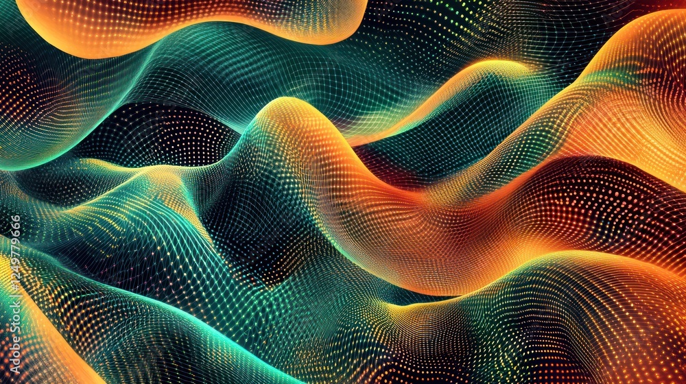 Poster abstract glowing wavy pattern with interconnected dots and lines design