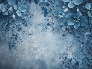 Delicate blue floral and lace frame on textured background design