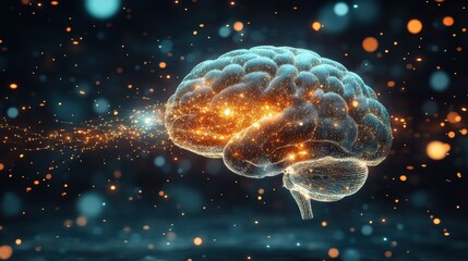 Glowing brain, neural network, abstract background, science concept, medical illustration