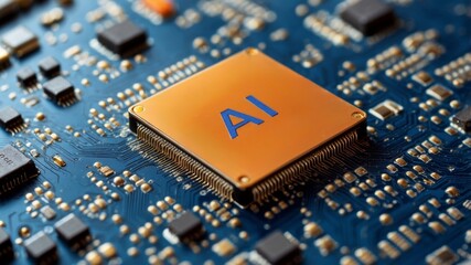Closeup view of ai microchip on circuit board