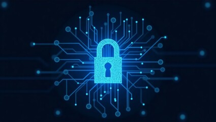 Futuristic blue padlock symbolizing cybersecurity