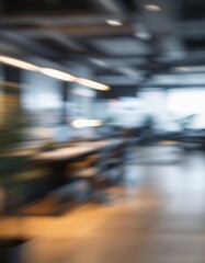 Blurred Motion in Modern Office Space with Desk and Lighting