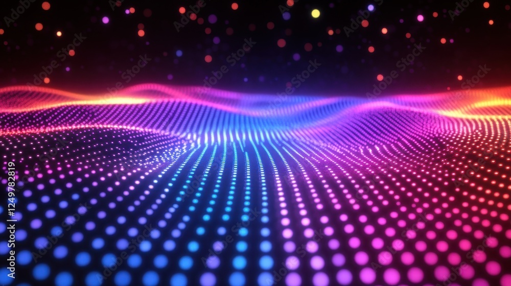 Poster Abstract colorful wave particles, digital background, futuristic design, website header