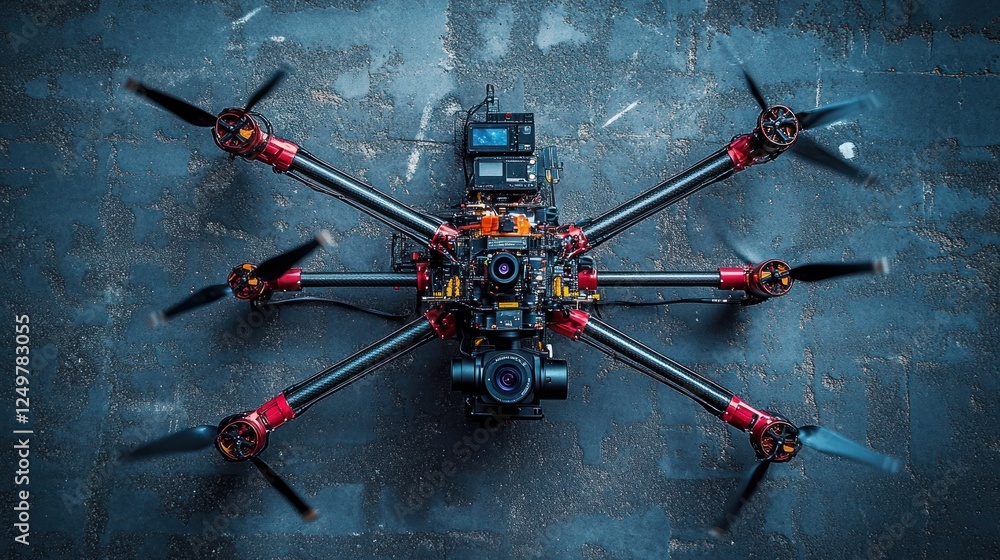 Poster advanced hexacopter drone equipped with high-resolution camera technology