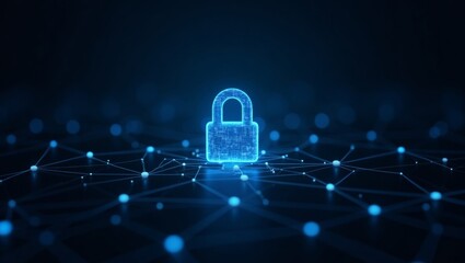 Glowing blue padlock  symbol of cybersecurity and encryption