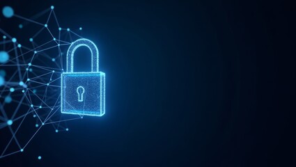Stylized digital padlock in abstract network design