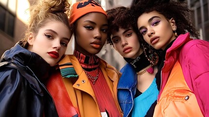 Diverse group of fashion models posing confidently