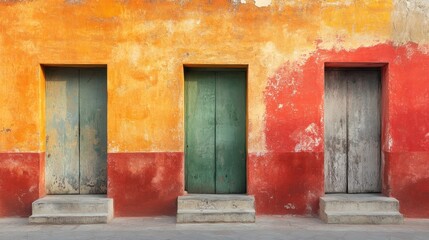 Fototapeta premium Colorful Colonial Doors: A Vivid Architectural Ensemble of Heritage