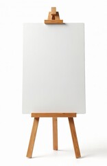 Blank white board on wooden easel. Versatile design for announcements, presentations promotions. Perfect for creating invitations, marketing materials school projects. Empty space ready for