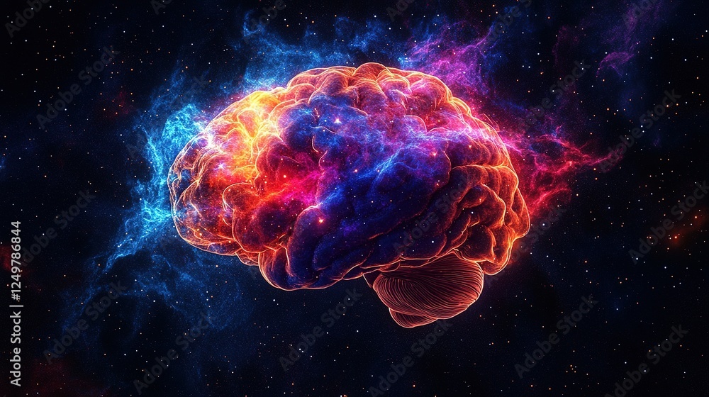 Poster cosmic brain visualization digital art abstract universe colorful environment artistic perspective n