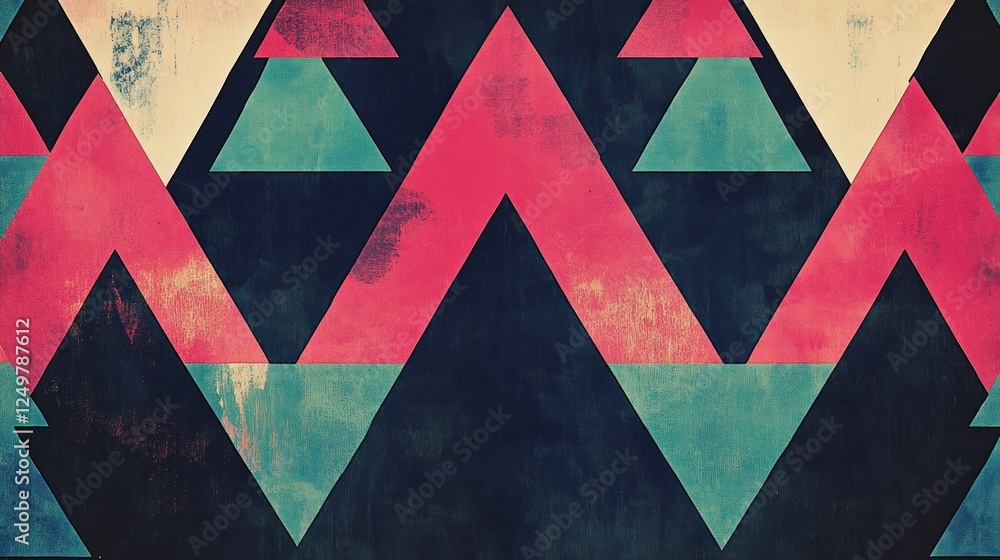 Poster retro geometric triangle pattern with distressed texture and bold colors