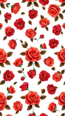 Seamless pattern featuring red and orange roses on a white background, wallpaper, elegant
