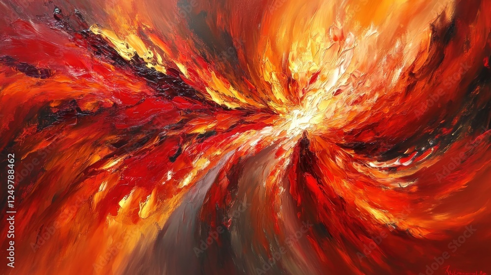 Poster abstract fiery explosion of color and texture in swirling motion