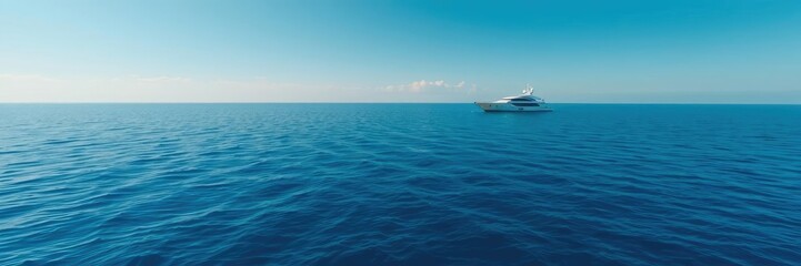 Obraz premium serene blue ocean waters with luxury yachts in the distance, reflection, boat