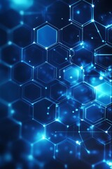 Abstract blue hexagon network glowing dark background