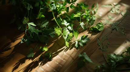 Obraz premium fresh green leaves on wooden table