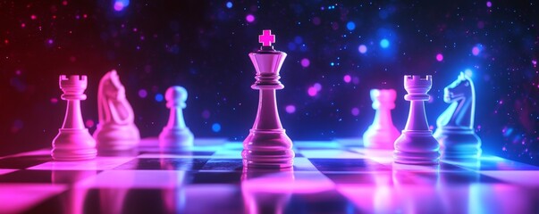 Neon Chessboard Game Strategy Glow