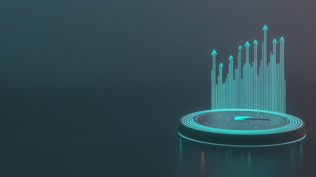 Futuristic business growth concept with neon arrows and technology graph