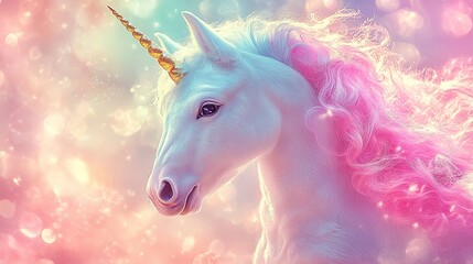 Enchanting unicorn fantasy scene magical landscape digital art colorful environment close-up view whimsy and imagination