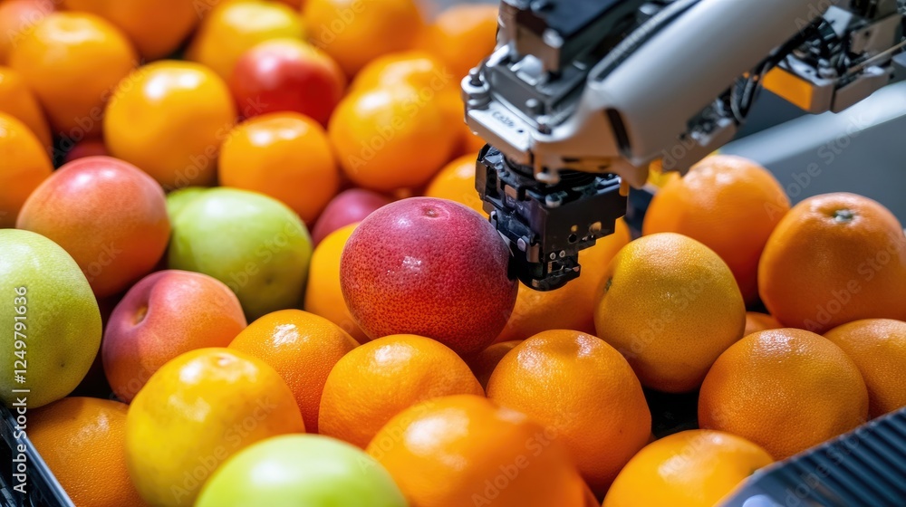 Aufkleber close-up of a fruit sorting machine detecting ripeness with ai technology.