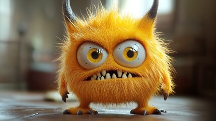 Fototapeta premium Playful monster encounter in a cozy room digital art warm environment close-up view whimsical concept
