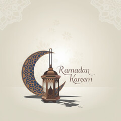 islamic greetings ramadan kareem card design with lanterns and crescent
