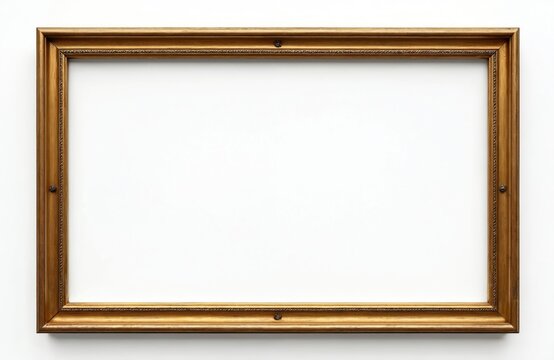 Vintage wooden picture frame with empty canvas. Classic design. Elegant, timeless. Suitable for various decor styles. Versatile object. Suitable for wall decor. Empty frame ready to used for artwork.