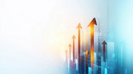 Business growth concept with rising arrows symbolizing success, progress, and financial development in a futuristic digital environment. Copy space