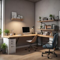 Fototapeta premium Space-saving desk with ample copy space and modern design, modern furniture, organized workspace