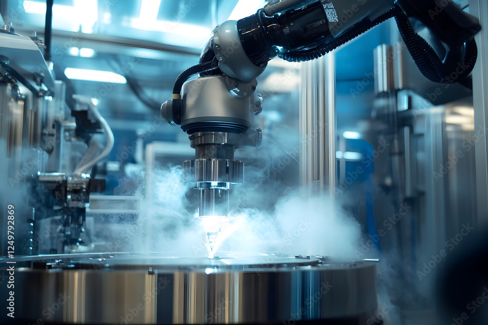 Poster automated precision welding: a high-tech robot arm demonstrating advanced manufacturing process for 