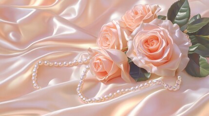 Fototapeta premium A beautiful Valentine's Day rose bouquet tied with delicate pearls and silk ribbons.