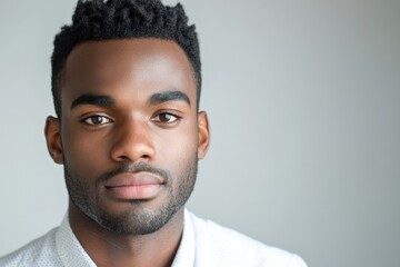 Obraz premium Confident Young Man with Natural Hair Posing Against a Neutral Background