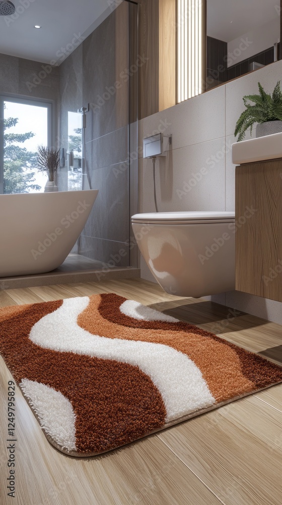Poster this luxurious bathroom mat showcases abstract patterns in a warm brown and white color palette. its