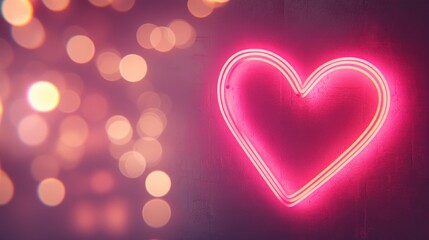 Glowing neon heart sign against a soft pink bokeh background.