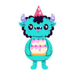 cute green birthday monster cartoon