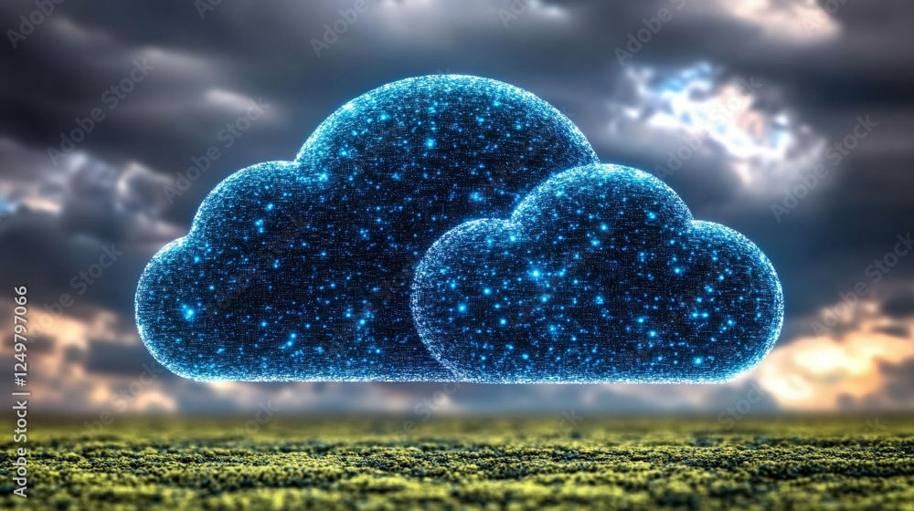 Poster multicloud management, showcasing ai orchestration across diverse cloud environments in a modern, br