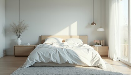 Cozy Bedroom Interior with White Bedding and Natural Light