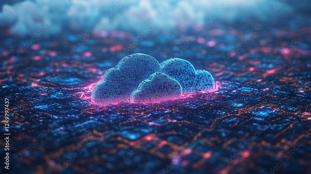 Poster multicloud management, showcasing ai orchestration across diverse cloud environments in a modern, br