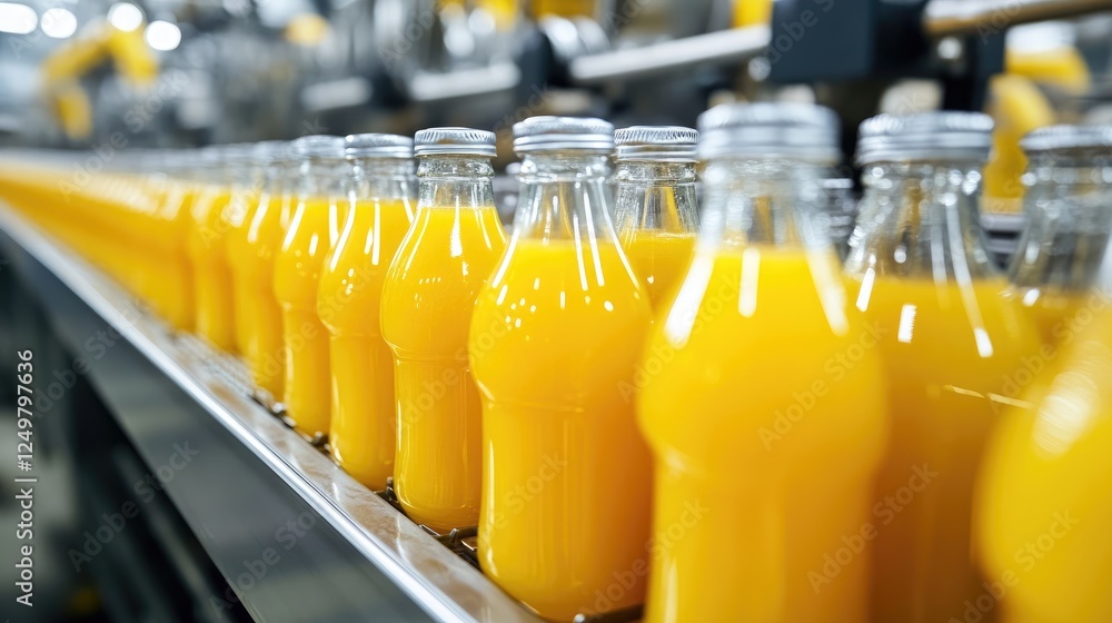 Poster high-efficiency pasteurization process in a modern juice production facility.