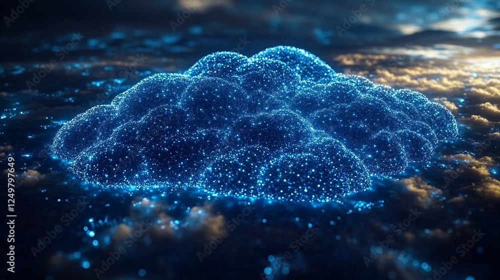 Poster multicloud management, showcasing ai orchestration across diverse cloud environments in a modern, br