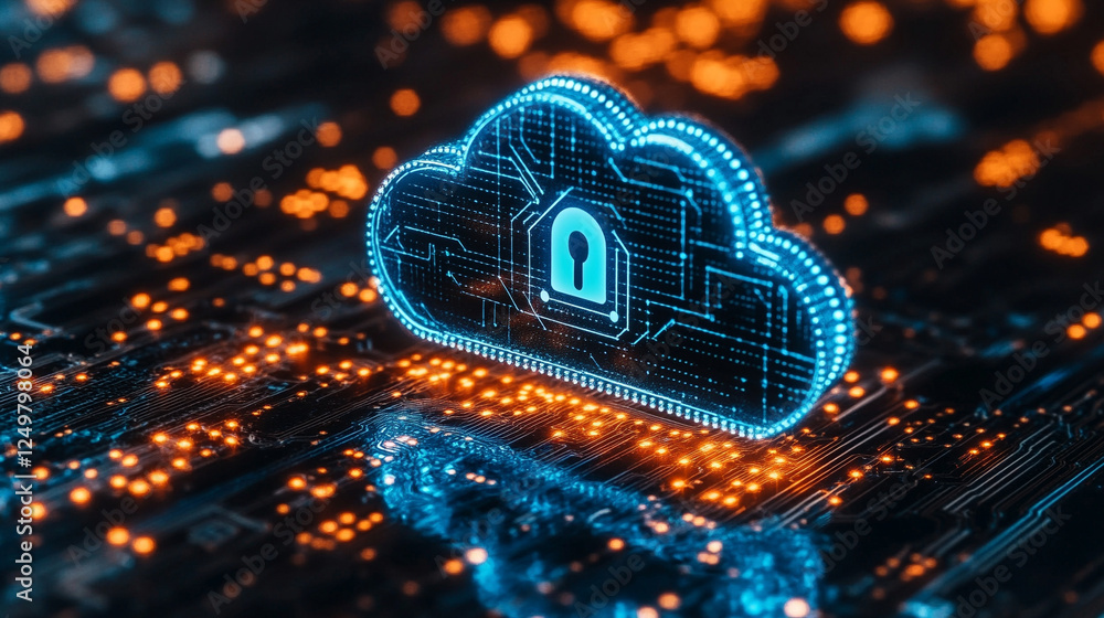 Poster multicloud management, showcasing ai orchestration across diverse cloud environments in a modern, br