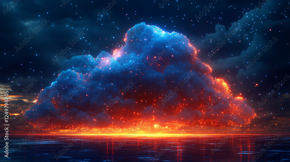 Poster multicloud management, showcasing ai orchestration across diverse cloud environments in a modern, br