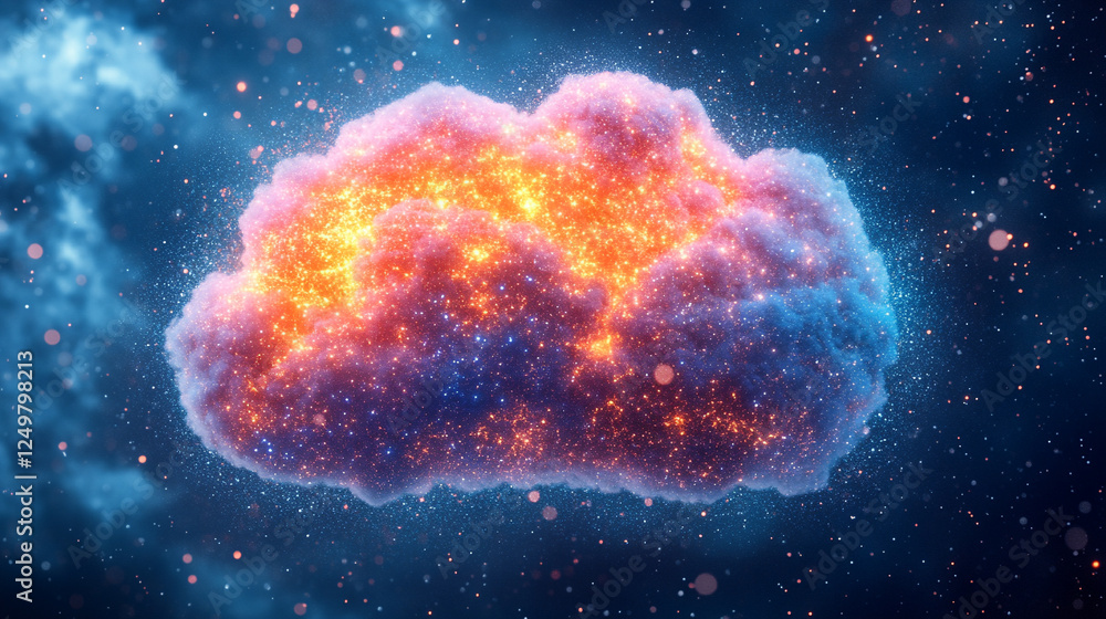 Poster multicloud management, showcasing ai orchestration across diverse cloud environments in a modern, br