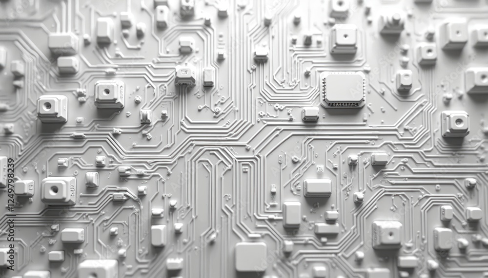 Poster abstract white printed circuit board texture. complex network of lines, components. modern tech desi