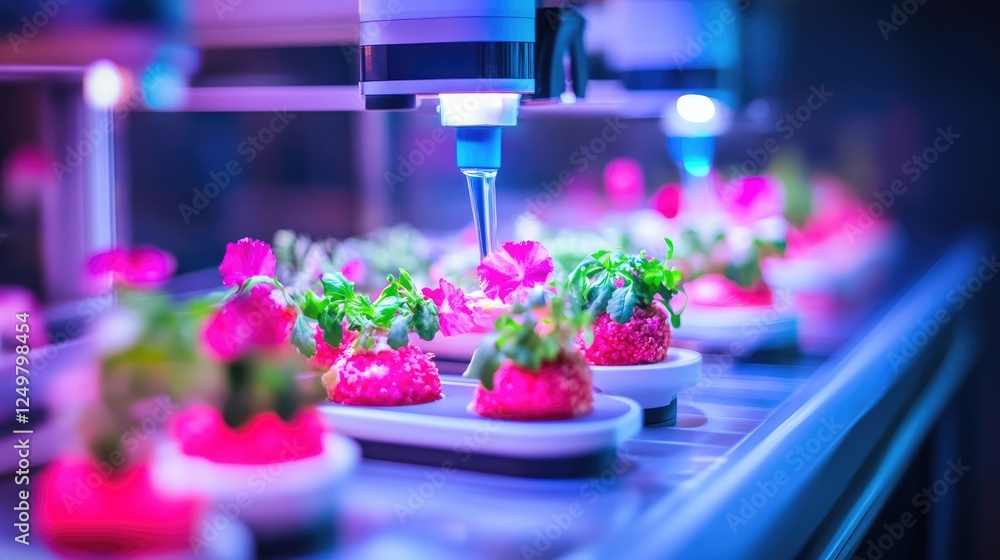 Poster high-tech laboratory with advanced equipment analyzing food samples for quality testing.